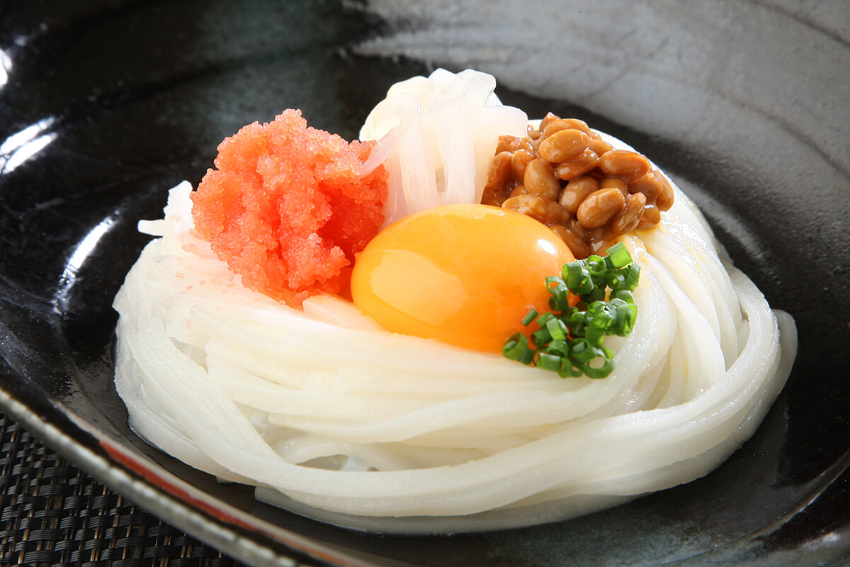 明太子とイカ納豆の混ぜ麺